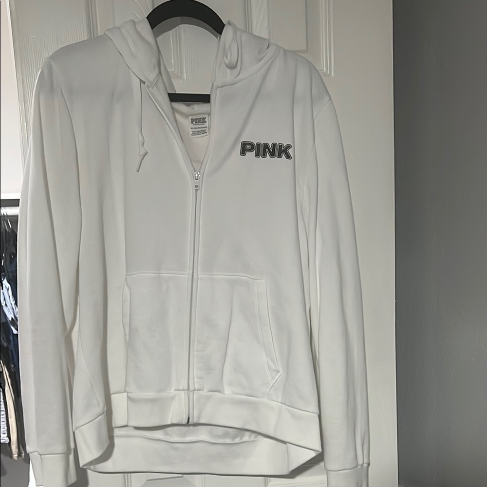 PINK Victoria's Secret White and Pink Full Zip Jacket size XXL